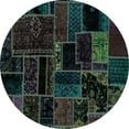 thumbnail image 1 of Ahgly Company Machine Washable Indoor Round Patchwork Turquoise Blue Transitional Area Rugs, 7' Round, 1 of 4