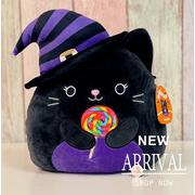 KellyToy Squishmallows 12 Halloween Autumn the Black Witch Cat W/Lollipop