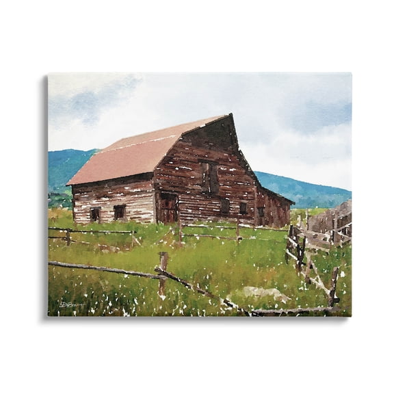 Charming Country Cabin Scenery Landscape Painting Gallery Wrapped Canvas Print Wall Art