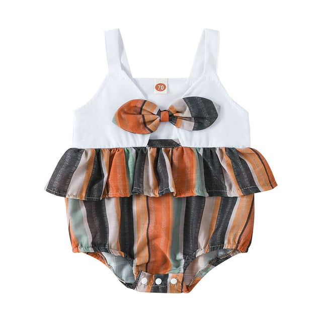 Gibobby Pañalero de algodón estampado a rayas sin mangas para niñas pequeñas, monos para recién nacidos(Blanco, 9-12 Meses)