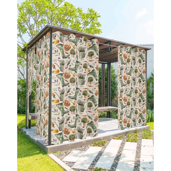 Pastoral Plant Outdoor Curtains for Patio, Boots Lavender Lavender Vintage Linen Waterproof Weatherproof Outside Privacy Curtains Outdoor Drapes for Porch Pergola Gazebo 54x84 Inch, 1 Panel