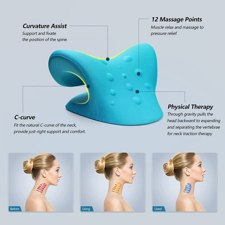 Neck Stretcher, Neck Cloud - Cervical Traction Device for Spine Alignment,  Neck and Shoulder Relaxer, Neck Chiropractic Pillow for TMJ Pain Relief  (Blue) 