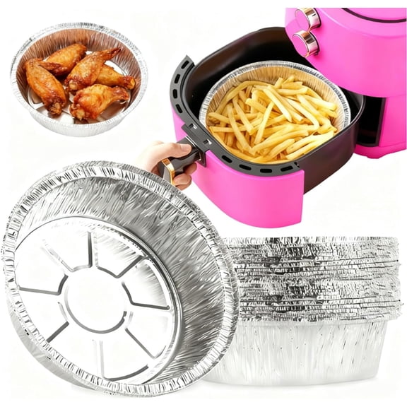 50 PCS Set Reusable Aluminum Foil Air Fryer Liners, Non-stick Round Disposable Air Fryer Aluminum Foil Liners, Oil-Proof Water-Proof