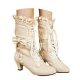 thumbnail image 3 of YLYL Women Lolita Kitten Heels Mid Calf Boots Mid Heel Sweet Bow Lace up Kawaii Dress Boots, 3 of 6
