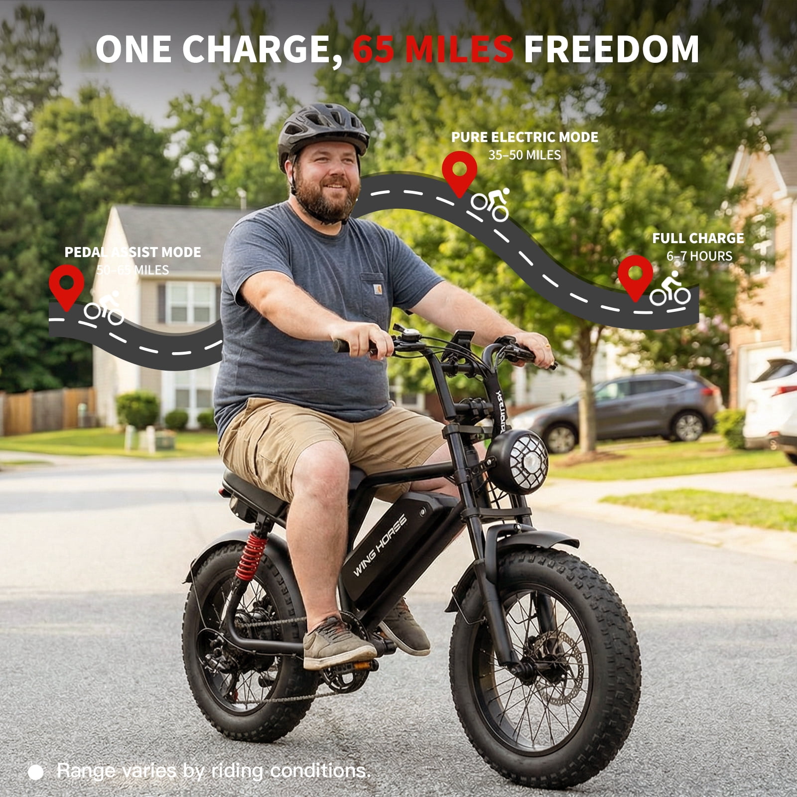 WINDHORSE Electric Bike for Adults, 20 mph 35-65 Miles 16" Fat Tire E Mountain Bike Built-in Speaker, 1255W Peak Electric Bicycle UL