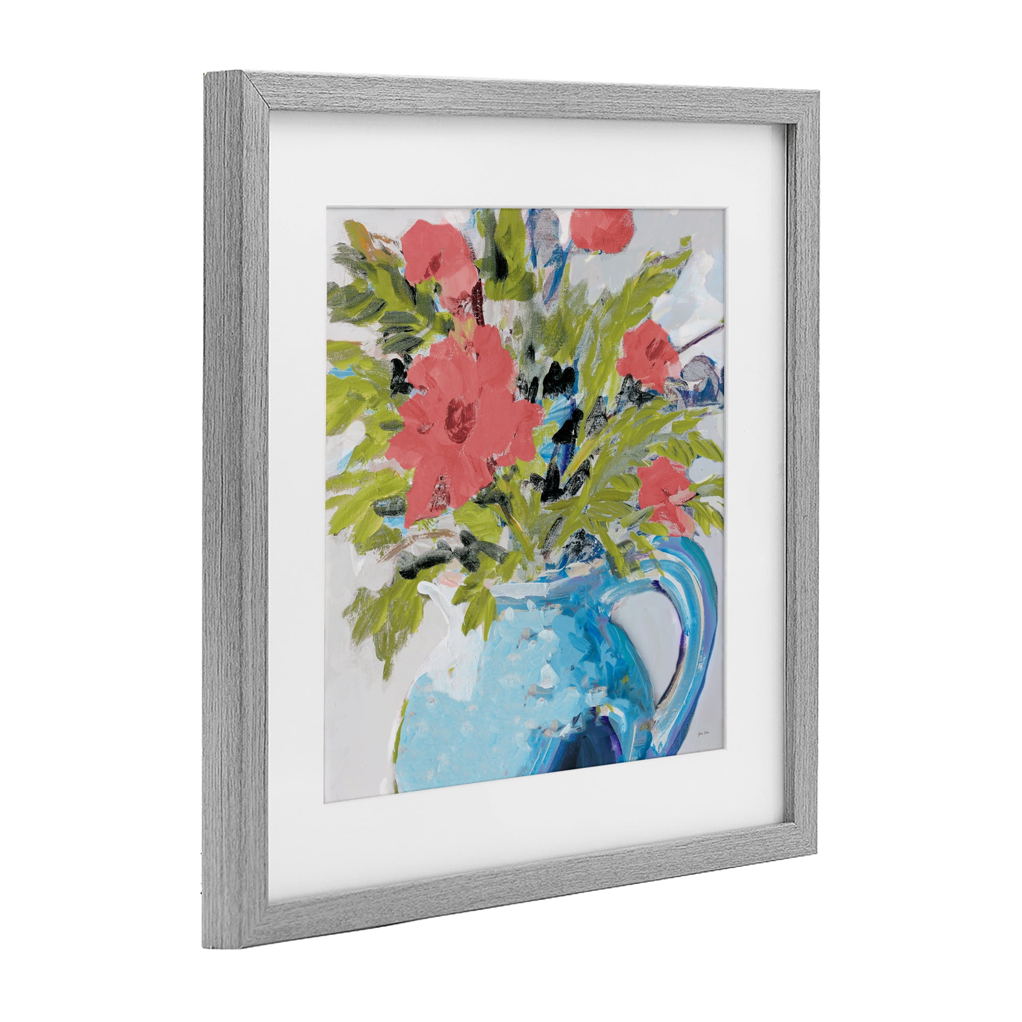 Stupell Industries Daisies in Blue Vase Gray Framed Print Under Glass, design by Jane Slivka