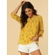 thumbnail image 2 of BluCasual De GaCon Estampado Floral De Man3/4 Con Volantes PaMujer Amarillo L, 2 of 5