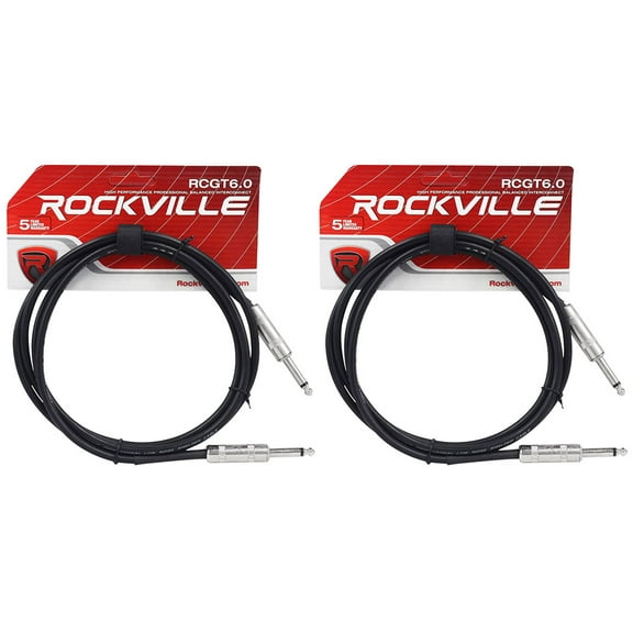 2 Rockville RCGT6.0B 6'  1/4" TS to 1/4'' TS Guitar/Instrument Cable
