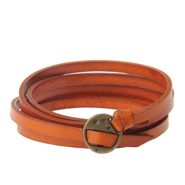 Brazalete de Cuero Five Laps Joyería Unisex Marrón