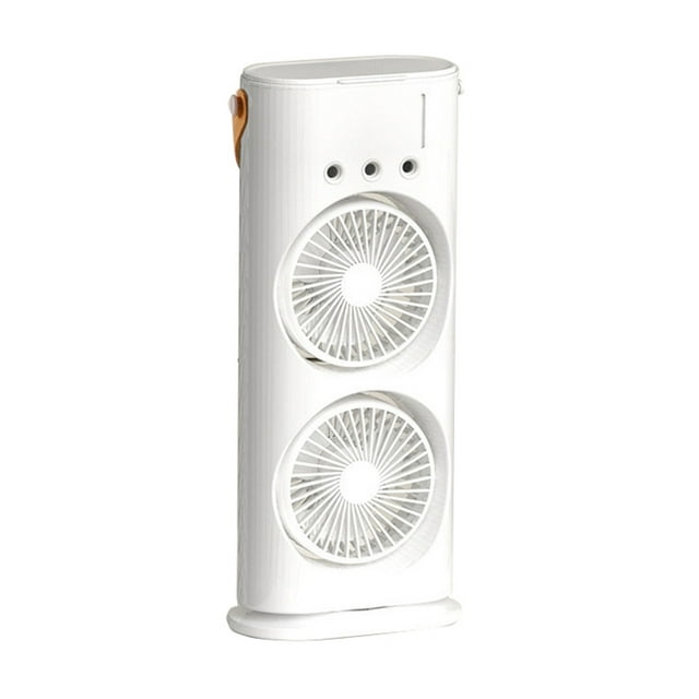 Ventilateur Tour à Double Tête Blanc avec Télécommande - Réglable à 180° et Rotatif à 90°, 3 Vitesses, Lumière d'Ambiance Colorée, Réservoir de 280ml, Ventilateur Portable de Refroidissement Alimenté par USB de 10W pour Maison/bureau/extérieur