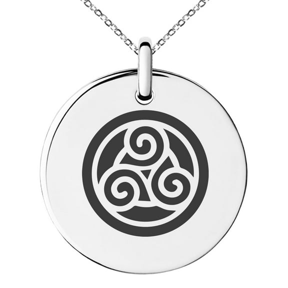 Stainless Steel Celtic Triskele Triskelion Circle Knot Engraved Small Medallion Circle Charm Pendant Necklace
