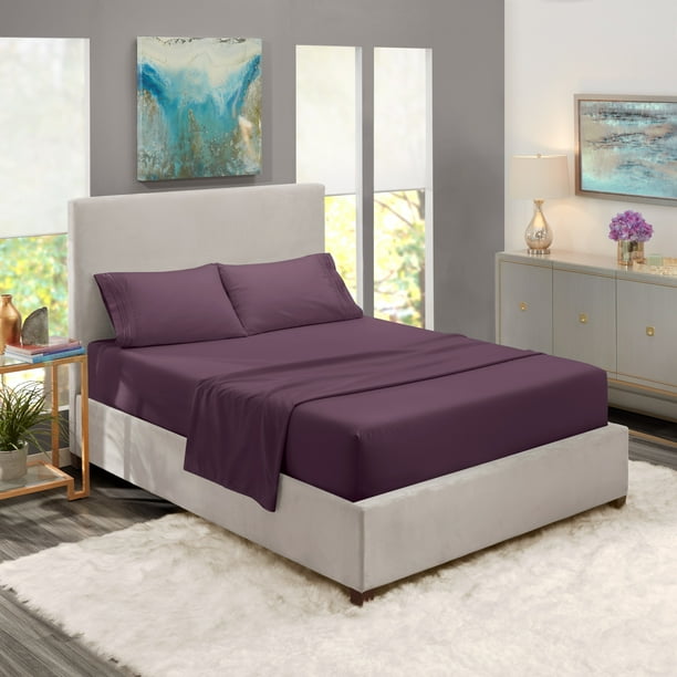 Cal King Size Bed Sheets Set Purple, Luxury Bedding Sheets Set, 4Piece