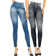 thumbnail image 1 of SET DE 2 LEGGING GRUESO DE MUJER AZUL Y NEGRO DISEÑO MEZCLILLA UNITALLA, 1 of 5
