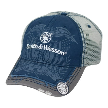Distressed Logo Cap - Smith & Wesson Blue and Gray Heavy Distressed Shield Logo Cap