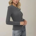 thumbnail image 4 of Huankd Womens 2025 Fall Cardigan Sweaters Lightweight Long Sleeve Button up Ribbed Knit Tops Winter Fashion Clothes Light Gray L, 4 of 5