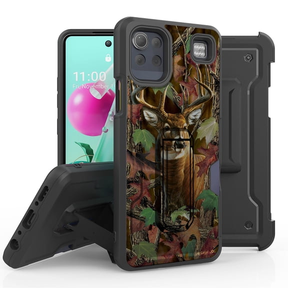 ANJ  Rugged Hybrid Shockproof Case w/Kickstand   Holster Clip Card Slot Cover for LG K92 5G - Buck Camo