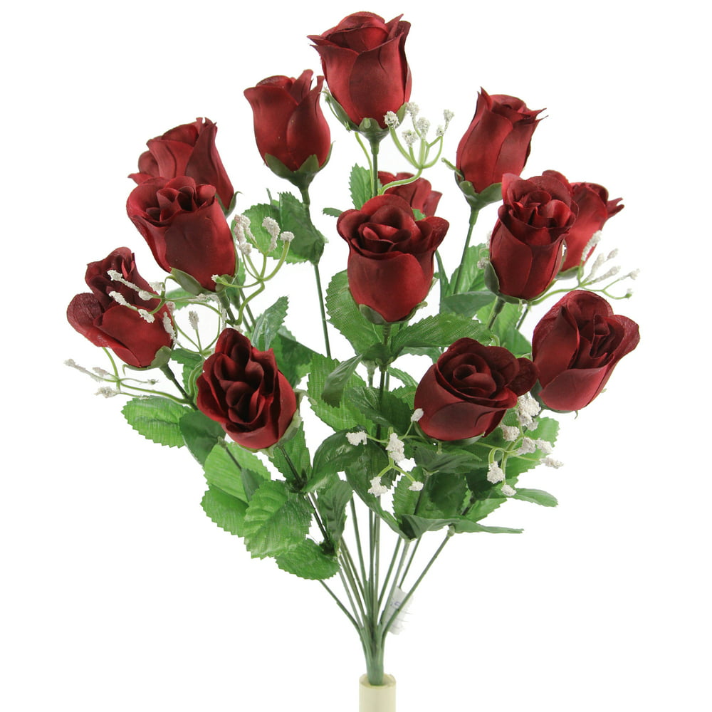 Admired By Nature 14 Stems of Blossoms Rose Flower Bush, Burgundy ...