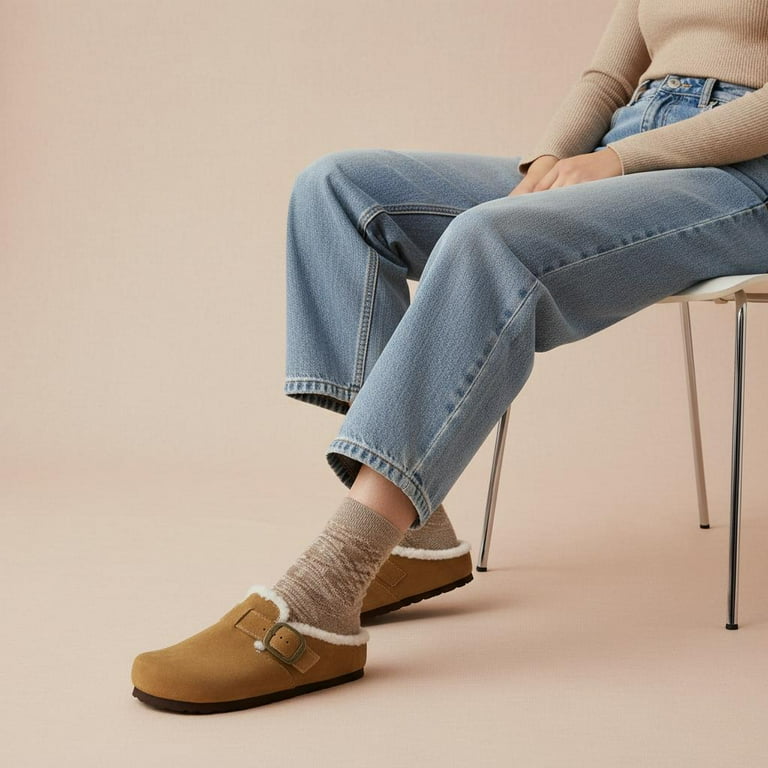 Cushionaire Haven Genuine Leather Clogs for Women – Faux Fur Lined