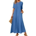 thumbnail image 2 of GEWSEY Women's Short Sleeve Loose Plain Maxi Dresses Casual Vacation Long Dresses with Pockets (Blue, XXL), 2 of 5