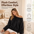 thumbnail image 4 of vzibsiv Womens Off Shoulder Fuzzy Sweater Long Sleeve Casual Loose Fit Pullover Top Soft Warm Black Sweatshirt,Size 2XL, 4 of 8