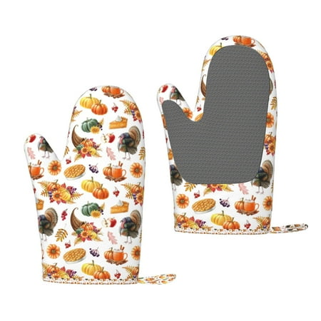 

Zeuib Thanksgiving Turkeys 1 Print Oven Mitts Oven Gloves with Non-Slip Silicone Heat and Slip Resistant Cooking Mitt Set for Cooking and Baking (2 Count)