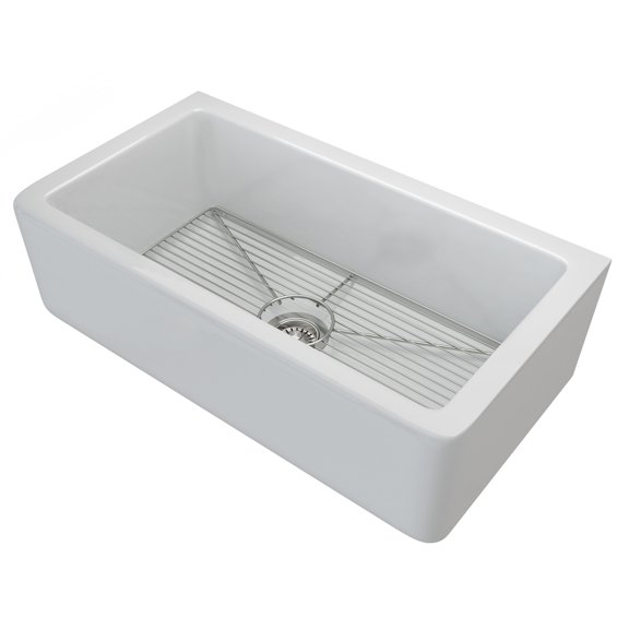 KRAUS Turino Reversible 33-inch Fireclay Farmhouse Flat Apron Front Single Bowl Kitchen Sink with Bottom Grid in Gloss White