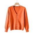 thumbnail image 4 of Wyongtao Womens Button Up Sweaters Soft Knitted V Neck Long Sleeve Solid Color Cardigan Casual Dressy Fall Winter Tops (M, Orange), 4 of 5
