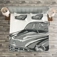 thumbnail image 3 of Ambesonne Cars Quilted Bedspread Set 3 Pcs, Retro Car Detailed Hood, Queen Size, Grey Blue Grey, 3 of 3