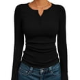 thumbnail image 2 of felwors Womens Long Sleeve Shirts 2025 Henley Casual Fall Outfits Fitted Tops Ribbed Fashion Basic Tees Black, S, 2 of 5