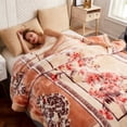 thumbnail image 2 of WOOW DEPOT Twin Full Heavy Fleece Bed Blanket 1 PCS, 6.61 lbs 70.8" x 86.6", Reversible Thick Floral Print Soft Warm Mink Blanket Elegant, Apricot Blossom, 2 of 7