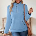 thumbnail image 2 of Gvdentm Polar Fleece Jacket Womens Women Sherpa Fleece Pullover Quarter Zip Long Sleeve Fluffy Soft Sweaters Jacket Plus Size Winter Coats with Pockets Blue,L, 2 of 7