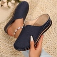 thumbnail image 6 of Lydiaunistar Women's Lace Pattern Closed Toe Mule Flats Wedge Heel Embroidered Loafers Comfortable Slip On Shoes Dark Blue 6, 6 of 9