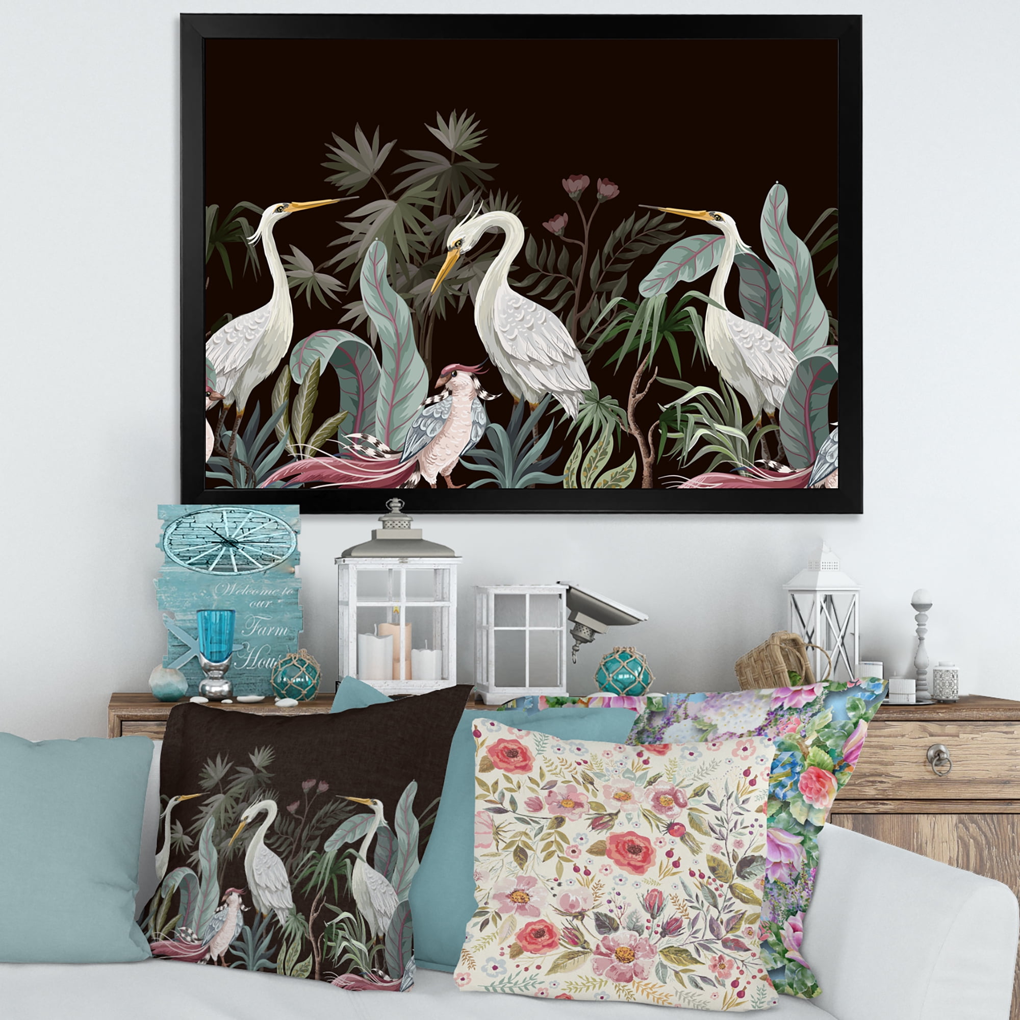Designart 'Chinoiserie With Peonies and Birds III' Traditional Framed Art Print