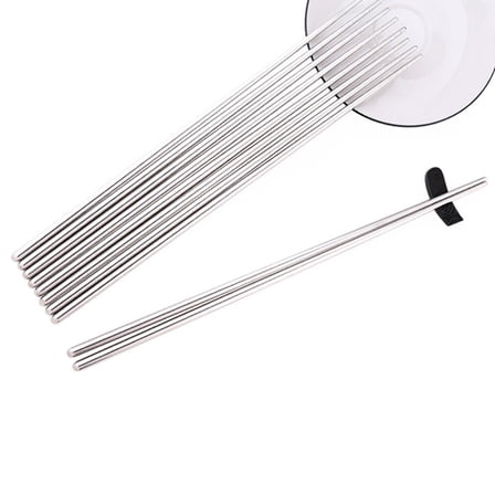 GOOHOCHY Stainless Steel Chopsticks for Kitchen Use Silver 14 Inch Long Chopsticks for Cooking