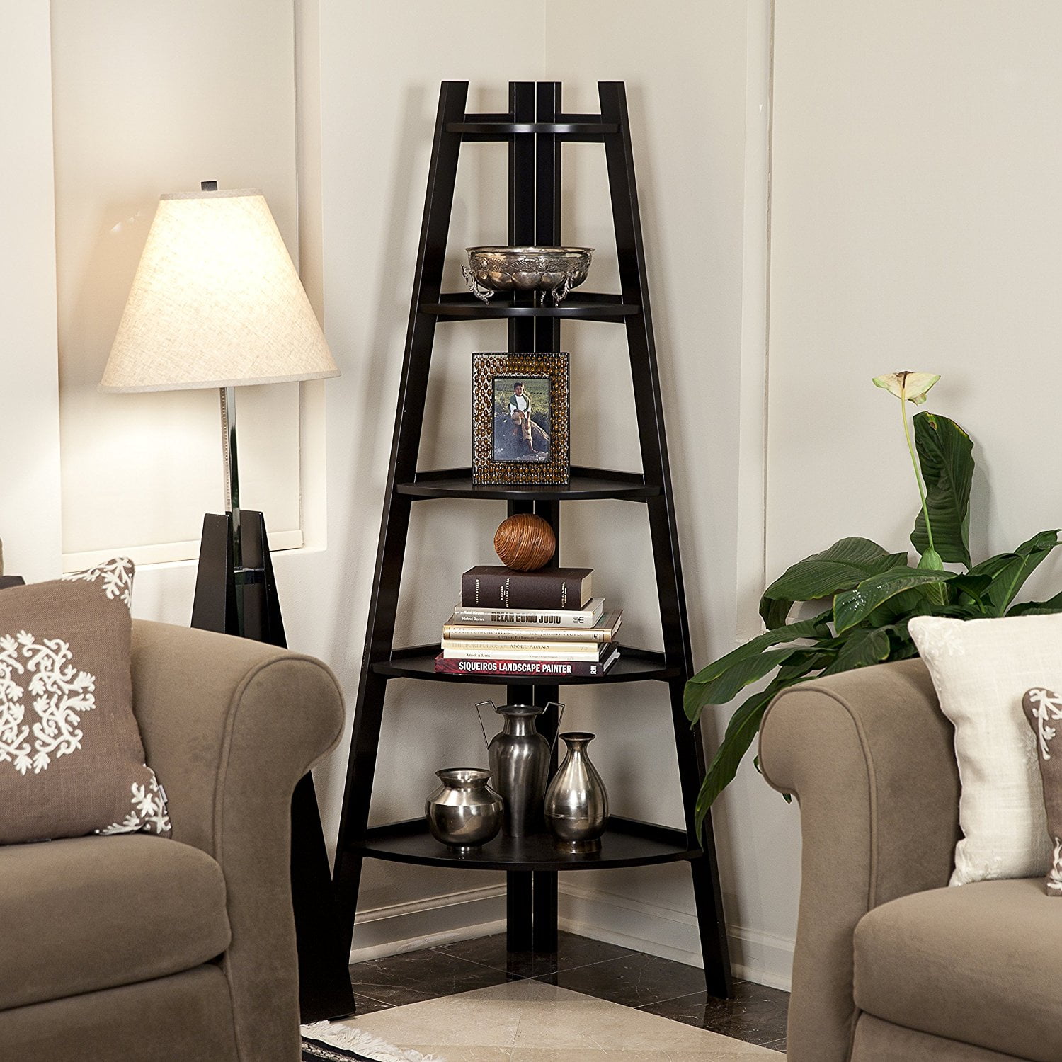 5 Tier Corner Shelf Wood Display Storage Rack Bookshelf Bookcase Shelving HB 