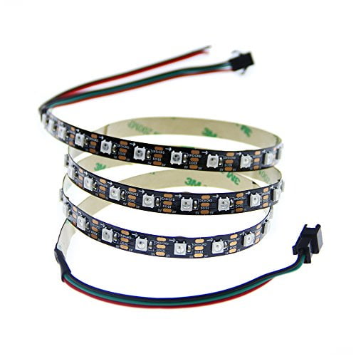 ALITOVE 3.2ft 60 Pixels WS2812B Individual Addressable RGB LED Strip Light Programmable WS2811 IC Built-in 5050 LED Rope Lamp DC5V Black PCB Non-waterproof IP33