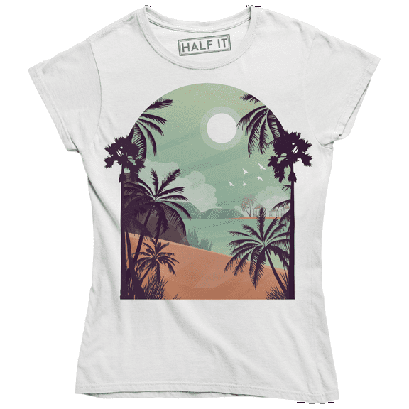 Windowed View Of A Beautiful Tropical Beach In Soft Colors Women's T-Shirt