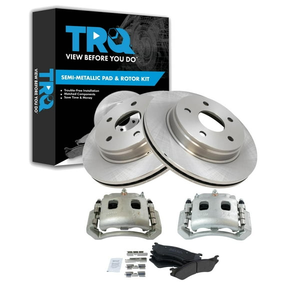 TRQ Front Brake Pad & Rotor Kit Brake Caliper Brake Pads Brake Rotor Semi-Metallic Fits Select 2004-2006 Dodge Durango 2003-2005 Ram 1500