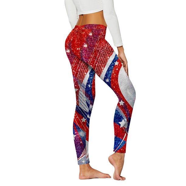Gibobby Leggings Termicos Mujer Mujeres Casual Tight Cintura alta Deportes Yoga Día la independencia Impreso Leggings(Rojo, XXXL)