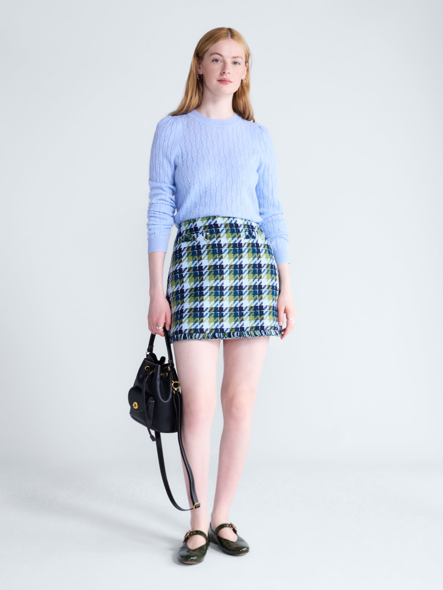 Free Assembly Women's and Women's Plus Cashmere Cable Knit Sweater with Puff Sleeves, Midweight, Sizes XS-4X