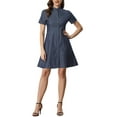 thumbnail image 2 of MODA NOVA Juniors Button Down Short Sleeve Denim Shirt Midi Dress with Belt, 2 of 5