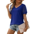 thumbnail image 5 of VALMASS Women Summer V Neck Shirts Puff Sleeve Loose Fitting Casual Pullover Tops Solid Color Cozy T-Shirts (XL, Blue), 5 of 7