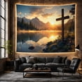 thumbnail image 6 of Mountain Lake Sunrise with Sunset Wooden Cross Stands, Mystical Fantasy for Space Lovers, Galaxy Room Decor, Mother'S Day Gift, Tapestry Wall Hanging for Bedroom and Dorm, 6 of 7