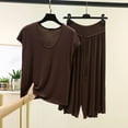 thumbnail image 2 of BaoFuBaoMei Wide Leg Pajama Set for Women 2 Piece Plus Size Cap Sleeve Pjs Crew Neck Top and Drawstring Capris Lounge Set Loose Comfy Sleepwear, 2 of 5