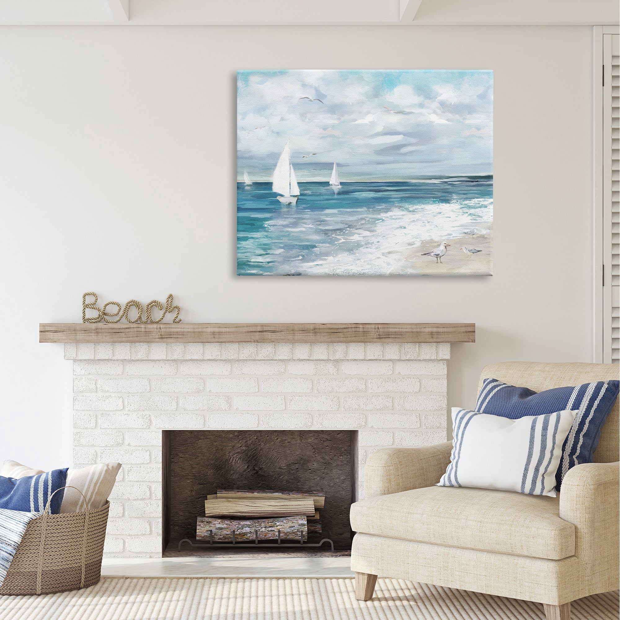 Stupell Industries On The Water Landscape Nature Painting Gallery Wrapped Canvas Art Print Wall Art, 48 x 36
