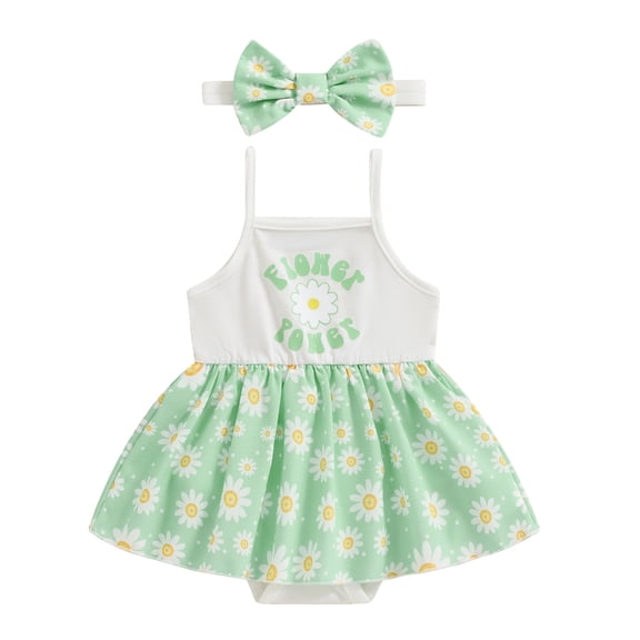 Aojekbee Baby Girls 2Pcs Summer Outfits Sleeveless Floral Print Skirt Romper   Headband Set Newborn Clothes