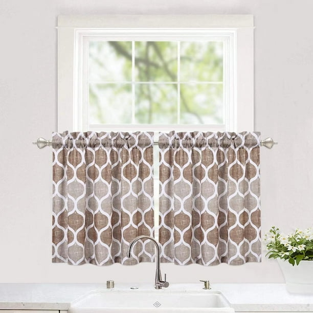 GlowSol 28"W x 24"L Cafe Curtains Geometric Pattern Short Bathroom