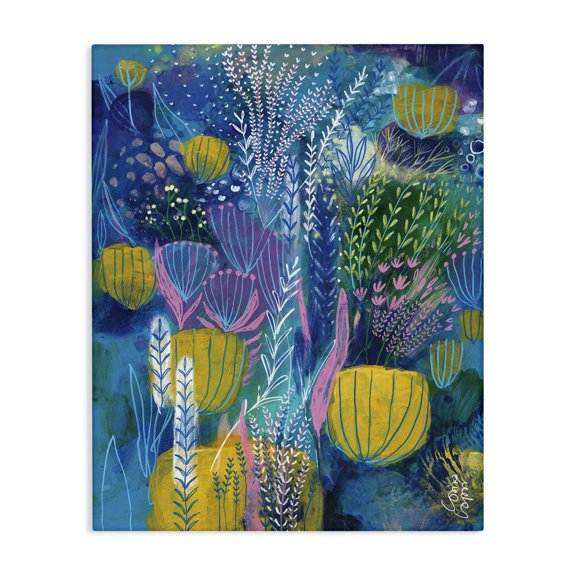 Stupell Industries Eclectic Field of Abstract Florals Blue Green Yellow Canvas Art, 16 x 20, by Corina Capri