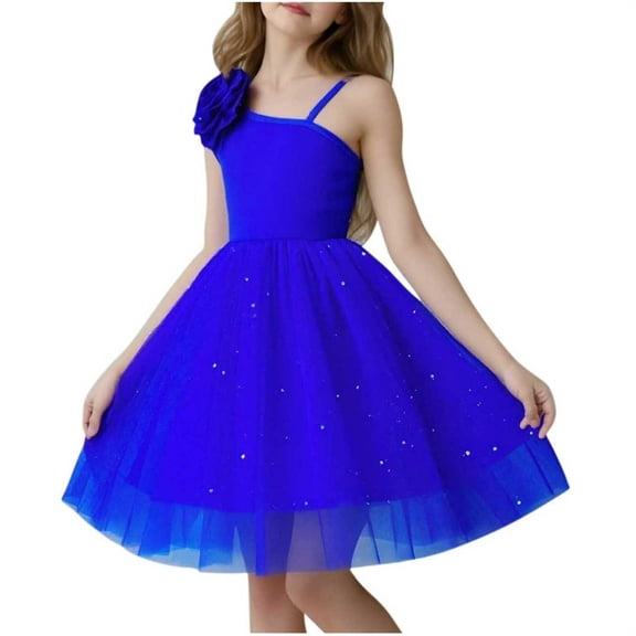 LEWKW Big Girls One Shoulder Tutu Dress with Large Floral Applique Sparkly Tulle Mesh Skirt formal Party Gown for Spring Wedding Flower Girl