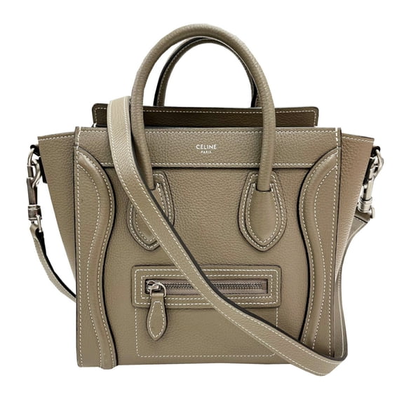 Pre-Owned CELINE Luggage Nano Shopper Greige Leather Handbag/Shoulder Bag for Women (Good)